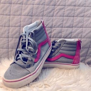 Pink and gray high top vans